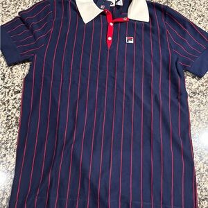 Fila Navy Polo with Red Pinstripes and White Collar Accent